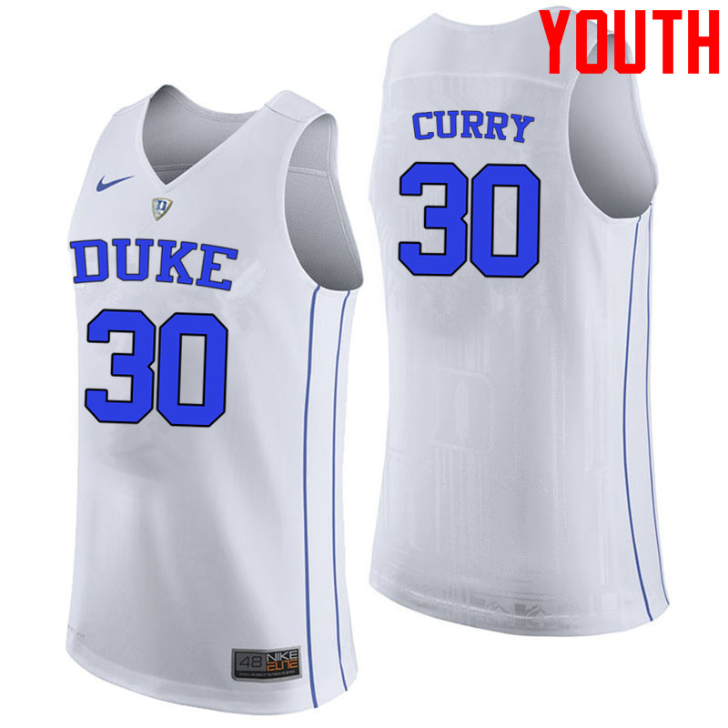 Youth #30 Seth Curry Duke Blue Devils College Basketball Jerseys-White - Click Image to Close